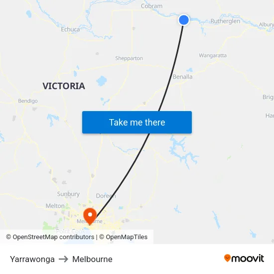 Yarrawonga to Melbourne map