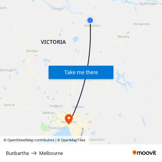 Bunbartha to Melbourne map
