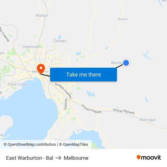 East Warburton - Bal to Melbourne map