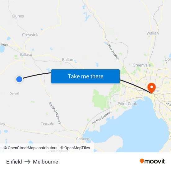 Enfield to Melbourne map