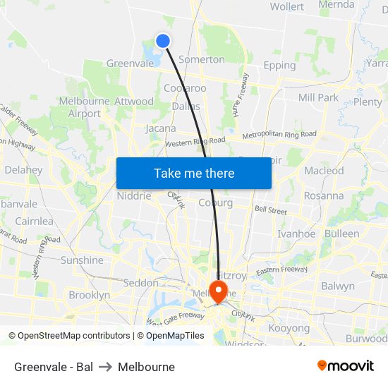 Greenvale - Bal to Melbourne map