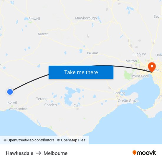 Hawkesdale to Melbourne map