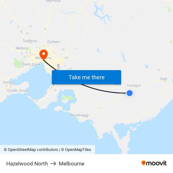 Hazelwood North to Melbourne map