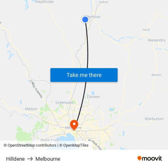 Hilldene to Melbourne map