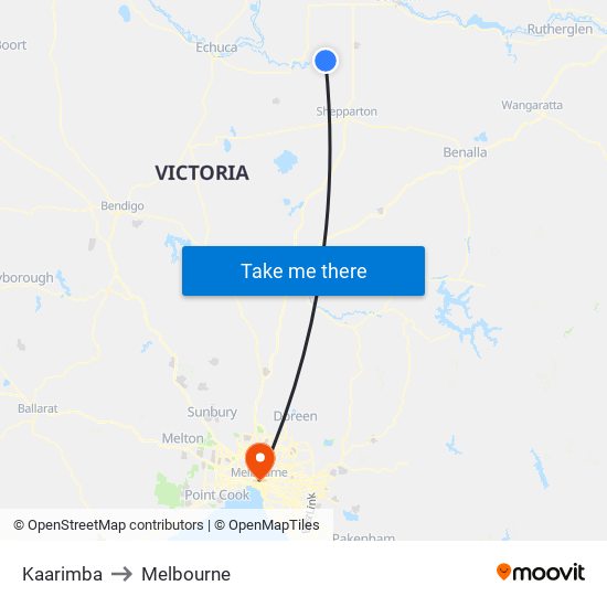 Kaarimba to Melbourne map