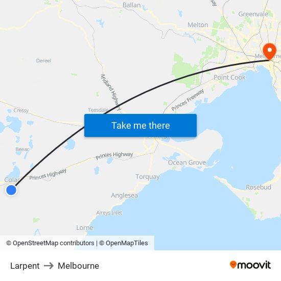 Larpent to Melbourne map