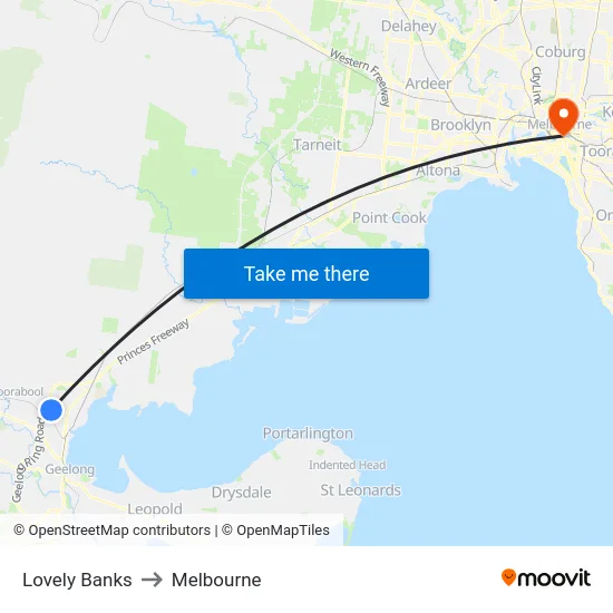 Lovely Banks to Melbourne map