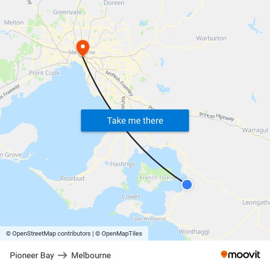 Pioneer Bay to Melbourne map