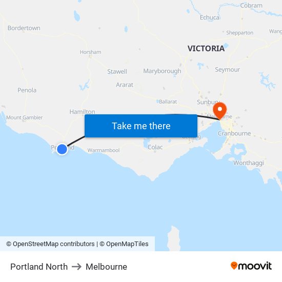 Portland North to Melbourne map