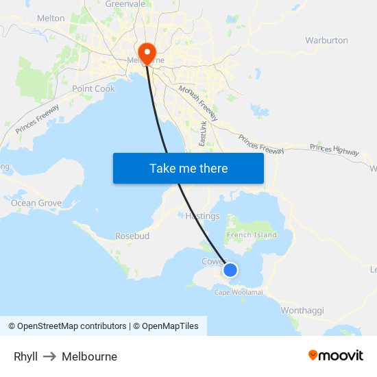 Rhyll to Melbourne map