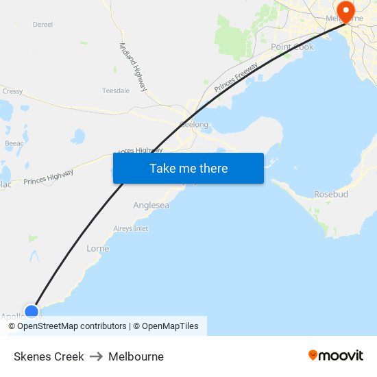 Skenes Creek to Melbourne map