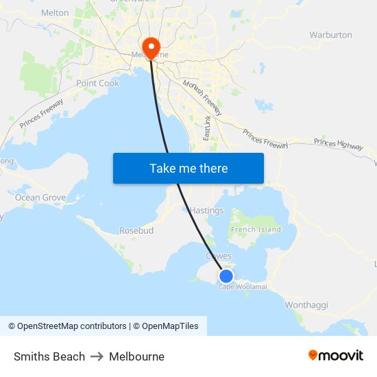 Smiths Beach to Melbourne map