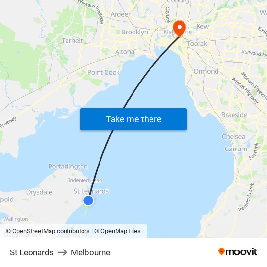St Leonards to Melbourne map