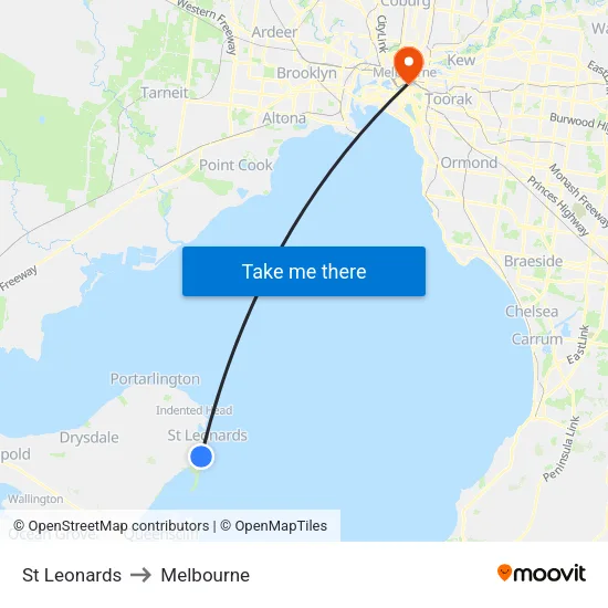 St Leonards to Melbourne map