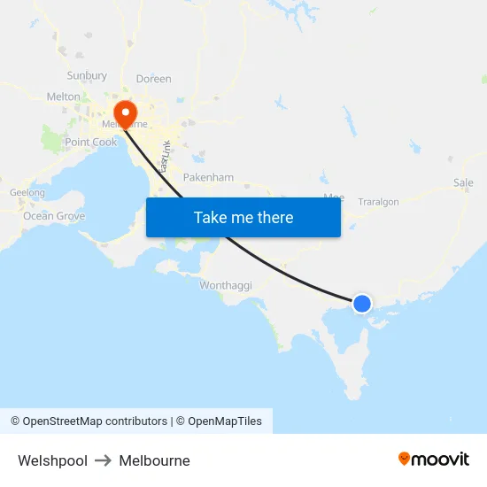 Welshpool to Melbourne map