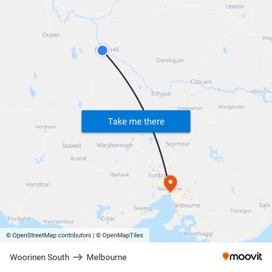 Woorinen South to Melbourne map