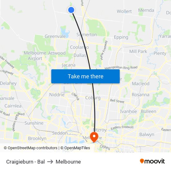 Craigieburn - Bal to Melbourne map