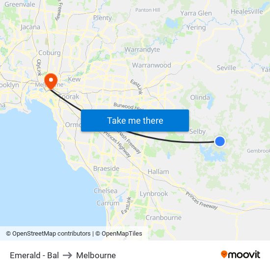 Emerald - Bal to Melbourne map