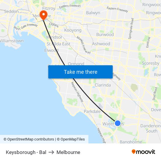 Keysborough - Bal to Melbourne map