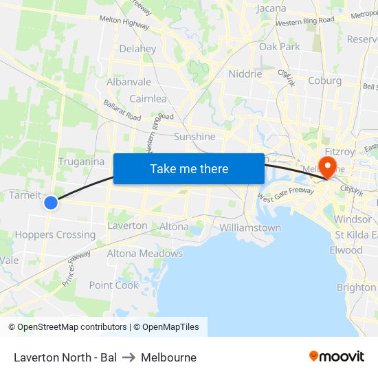 Laverton North - Bal to Melbourne map