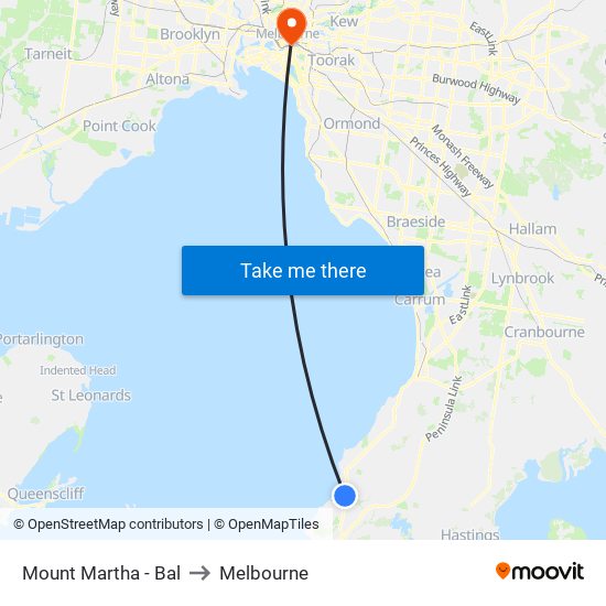 Mount Martha - Bal to Melbourne map