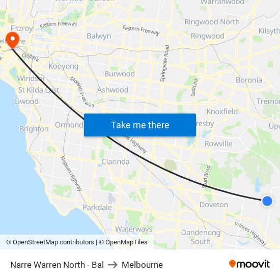 Narre Warren North - Bal to Melbourne map