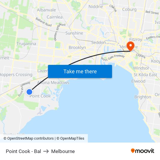 Point Cook - Bal to Melbourne map