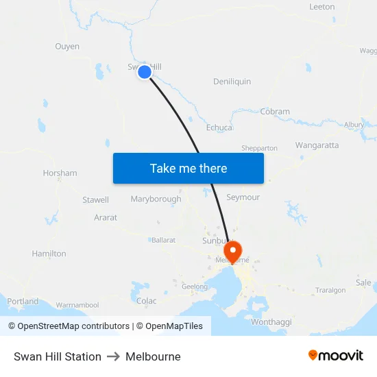 Swan Hill Station to Melbourne map