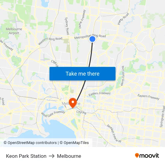 Keon Park Station to Melbourne map