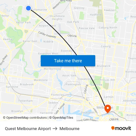 Quest Melbourne Airport to Melbourne map