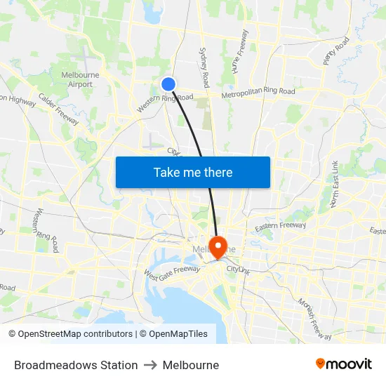 Broadmeadows Station to Melbourne map
