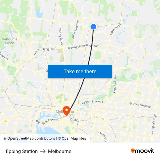Epping Station to Melbourne map
