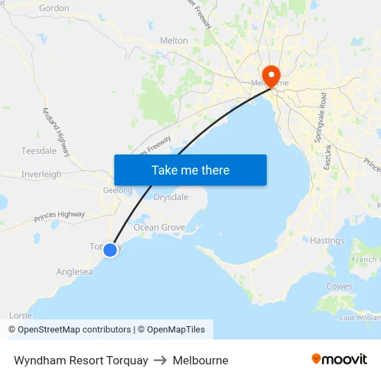 Wyndham Resort Torquay to Melbourne map