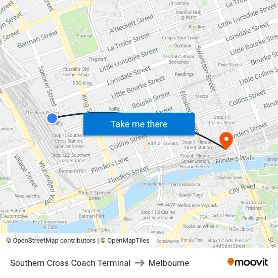 Southern Cross Coach Terminal to Melbourne map