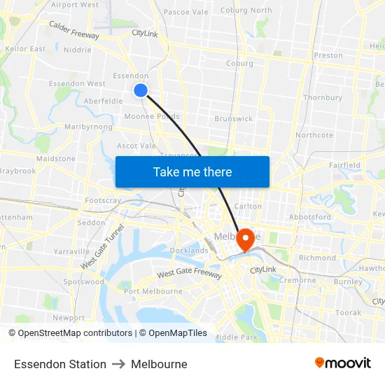 Essendon Station to Melbourne map