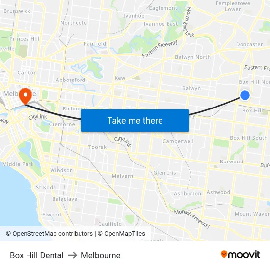 Box Hill Dental to Melbourne map