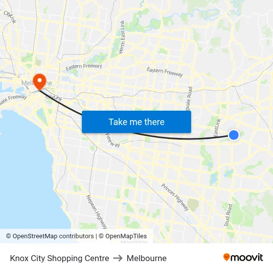 Knox City Shopping Centre to Melbourne map