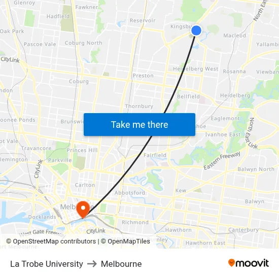 La Trobe University to Melbourne map