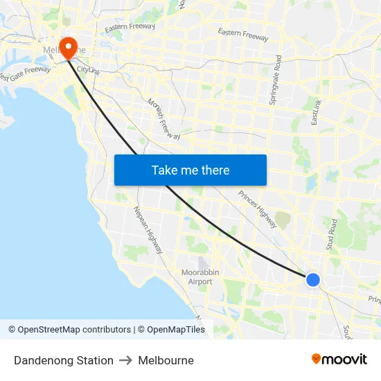 Dandenong Station to Melbourne map