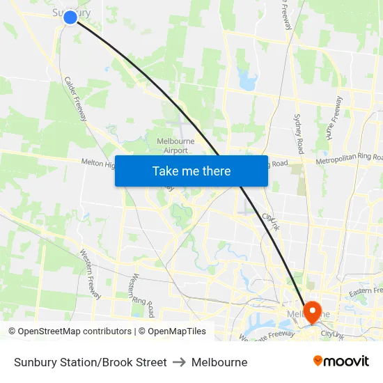 Sunbury Station/Brook Street to Melbourne map