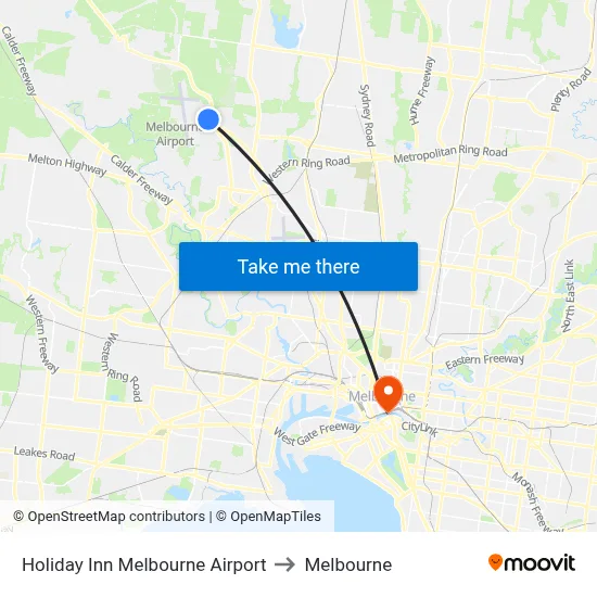 Holiday Inn Melbourne Airport to Melbourne map