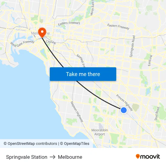 Springvale Station to Melbourne map