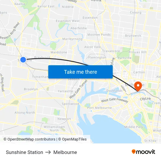 Sunshine Station to Melbourne map
