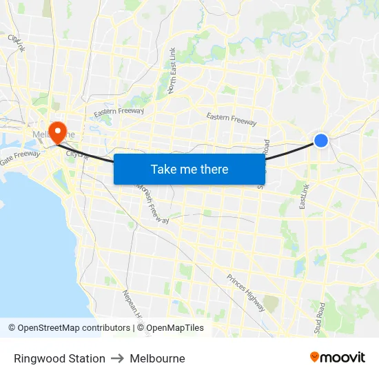 Ringwood Station to Melbourne map