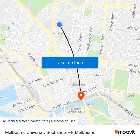Melbourne University Bookshop to Melbourne map