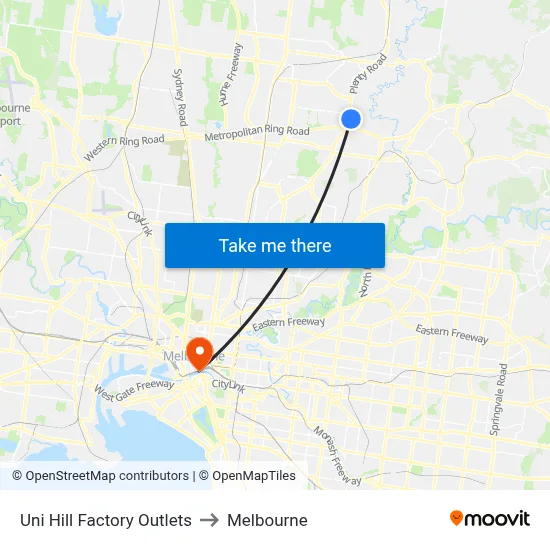 Uni Hill Factory Outlets to Melbourne map