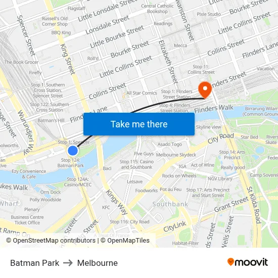 Batman Park to Melbourne map