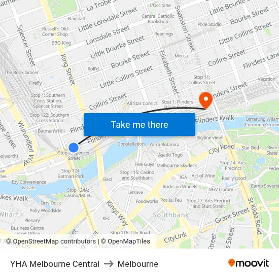 YHA Melbourne Central to Melbourne map