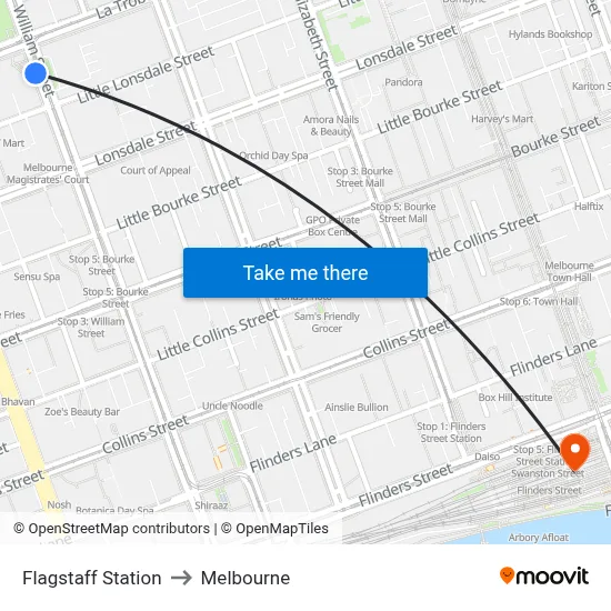 Flagstaff Station to Melbourne map