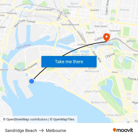 Sandridge Beach to Melbourne map